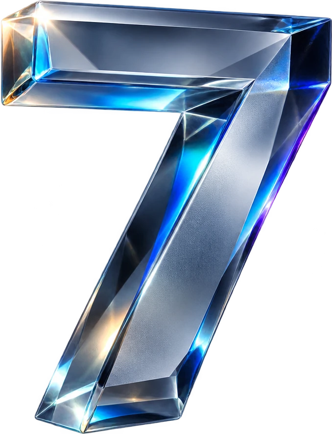 The Seven mark: a glass numeral seven.